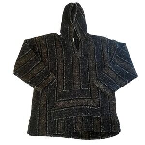 Vintage Franks Textiles Multicolor Striped Baja Hoodie Hippie Poncho‎ Mens XL
